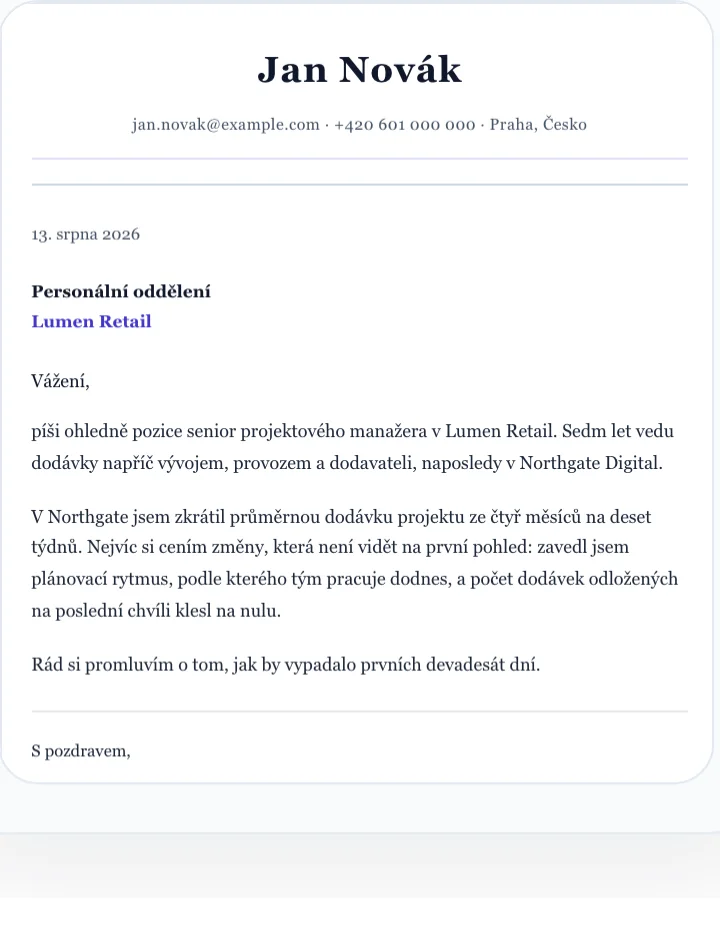 Průvodní dopis - Jan Novák, šablona Elegant