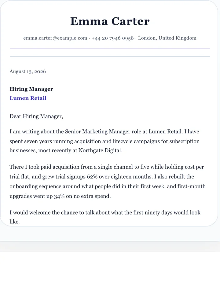 Cover letter by Emma Carter - Elegant template