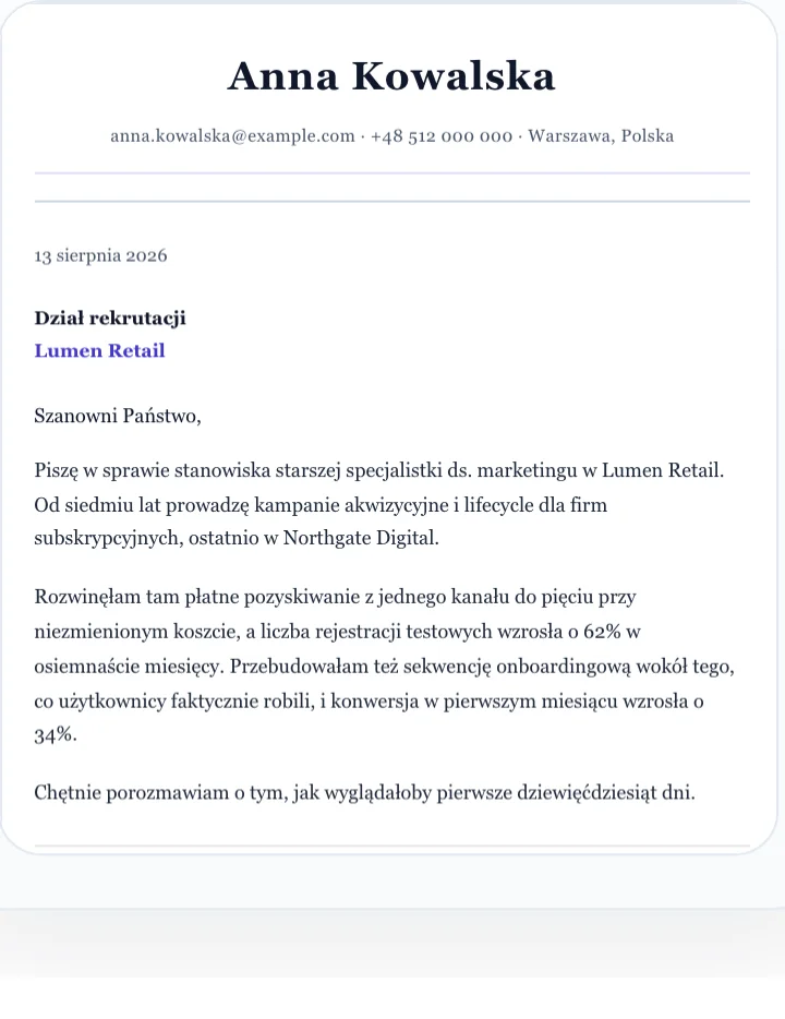List motywacyjny - Anna Kowalska, szablon Elegant