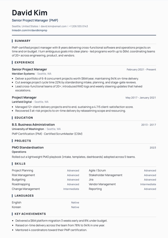 ATS Structured CV template preview