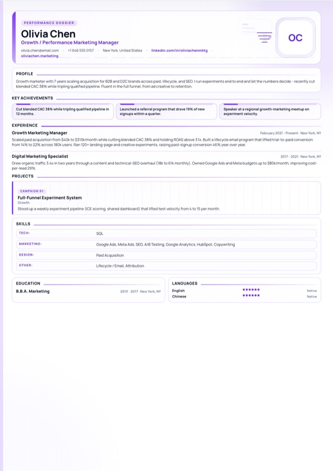 Marketing Manager CV Template preview