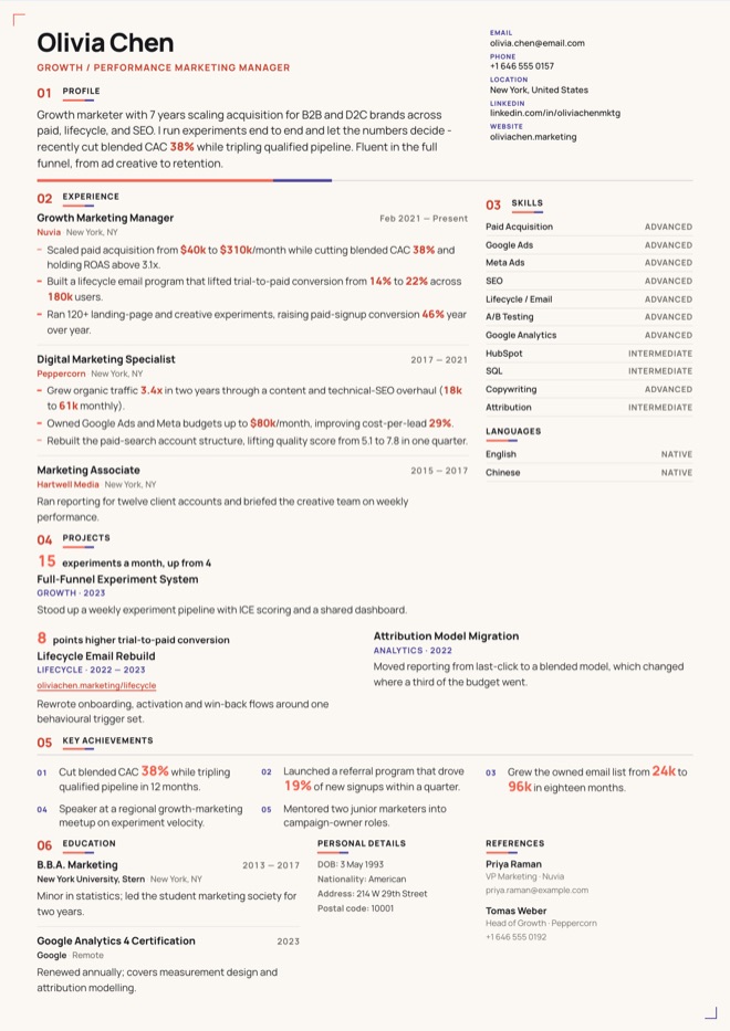 Growth Marketing - CV template