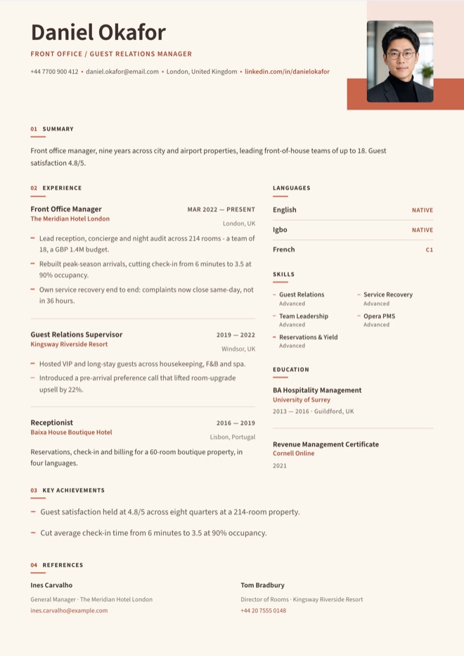 Hospitality Service - CV template
