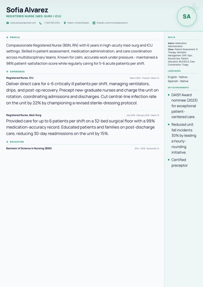 Nurse CV Template preview