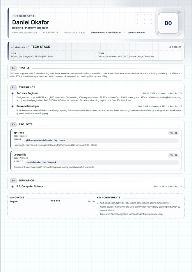 Software Engineer CV Template preview
