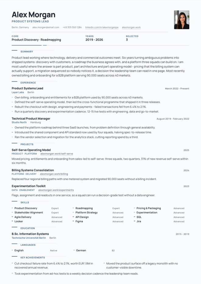 Product Systems CV template preview
